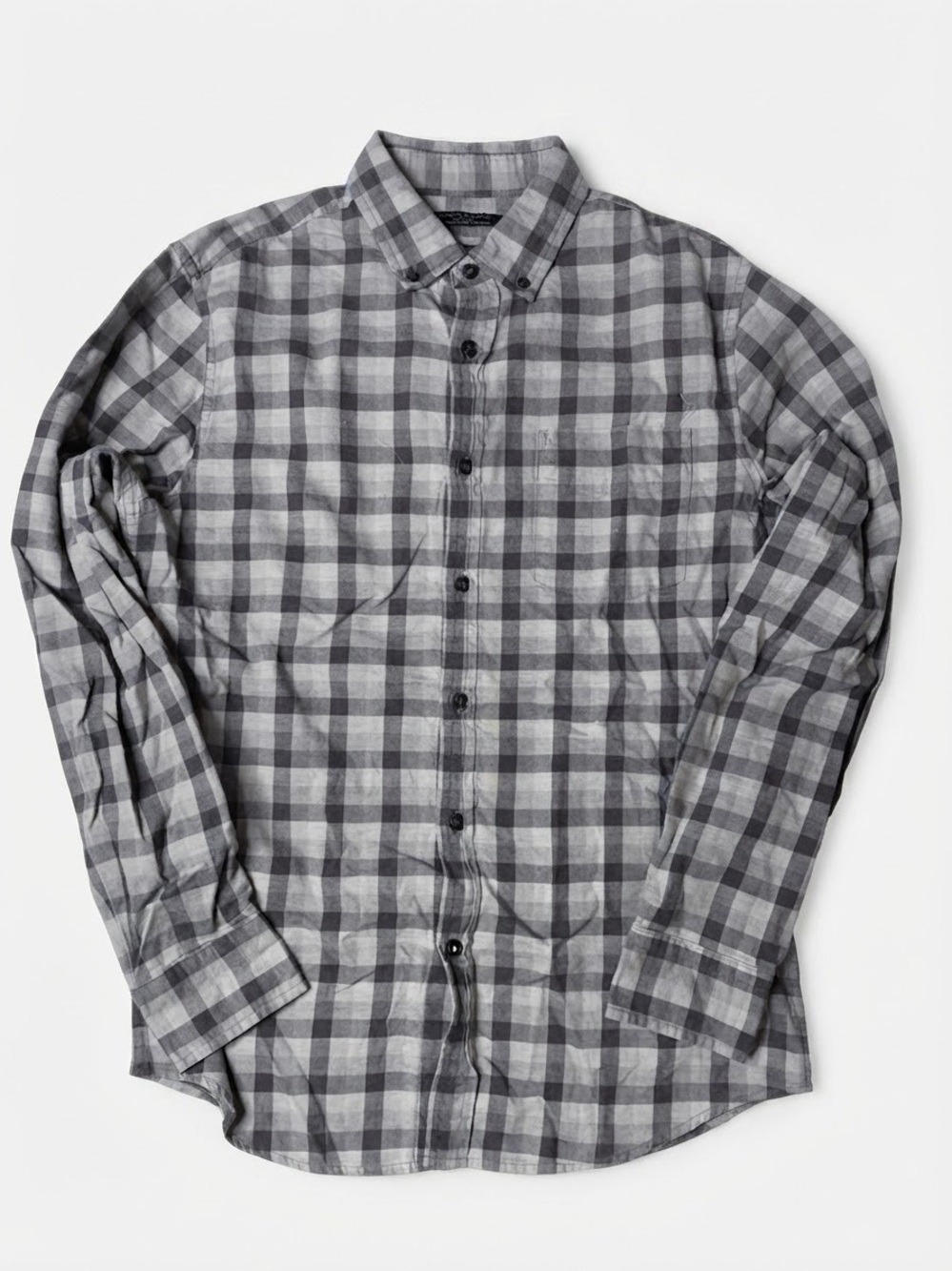 Banana Republic Luxe Flannel Slim Fit Grey Plaid Button Shirt S